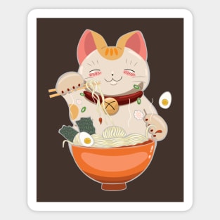 cat eating ramen in bowl Magnet